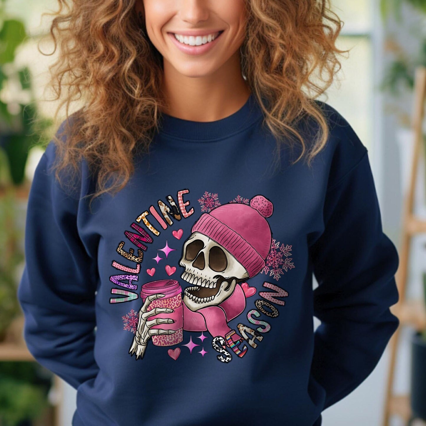 Totenkopf Sweatshirt zum Valentinstag, Langarm Totenkopf Shirt, Shirt mit Totenkopf, Lustiges Skelett Geschenk Shirt zum Valentinstag