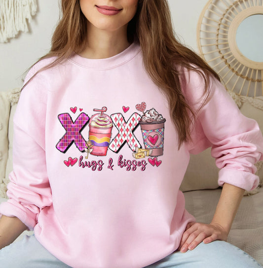 XoXo Coffee Hug Kisses Sweatshirt, Valentines Day Long Sleeves Xo Xo Shirt, Love Shirt for Valentines Day Gift, Valentines Day Gift Shirt