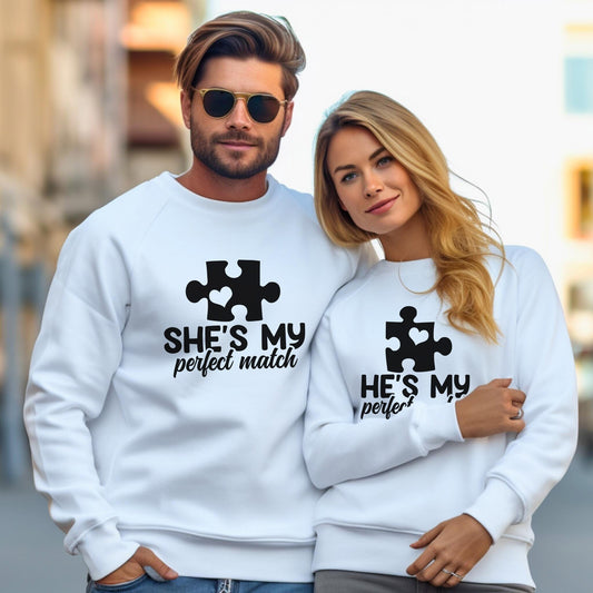 Passendes Paar Sweatshirt, She es My Perfect Match Shirt, He es My Perfect Match Shirt, Passendes Jubiläums-Valentinstags-Geschenk-Sweatshirt