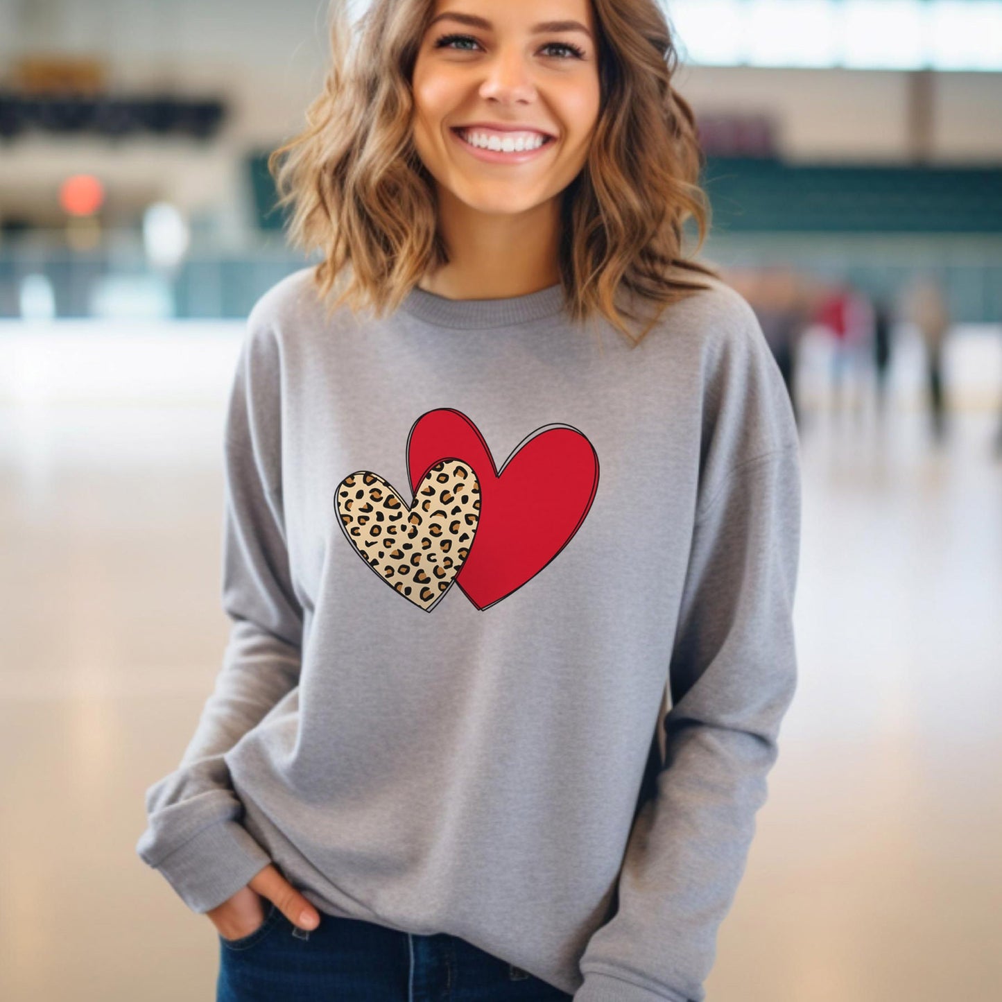 Sweat-shirt coeurs de Saint-Valentin, t-shirt cadeau Saint-Valentin imprimé léopard, t-shirts Saint-Valentin pour femme, t-shirt Saint-Valentin coeur