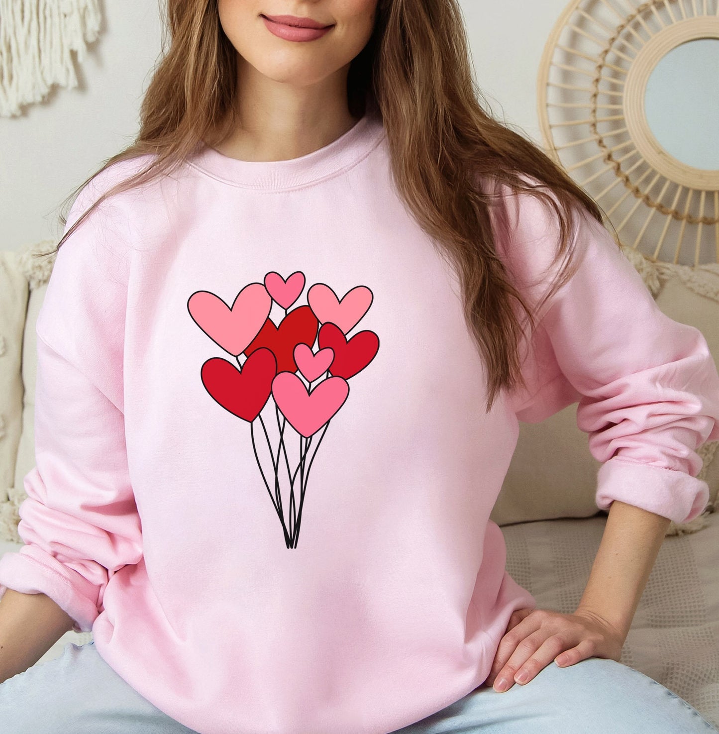 Sweat-shirt avec ballons en forme de cœur, cadeau de Saint-Valentin avec cœurs, chemises de Saint-Valentin pour femme, chemise de Saint-Valentin avec cœur, cadeau pour elle