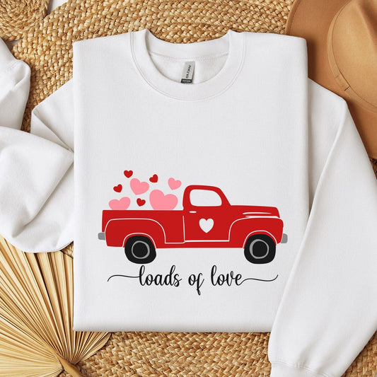 Love Truck Valentine Hearts Sweatshirt, Valentinstag Geschenk Langarmshirt, Valentinstag Shirts für Frauen, Lustiges Valentinstag Shirt