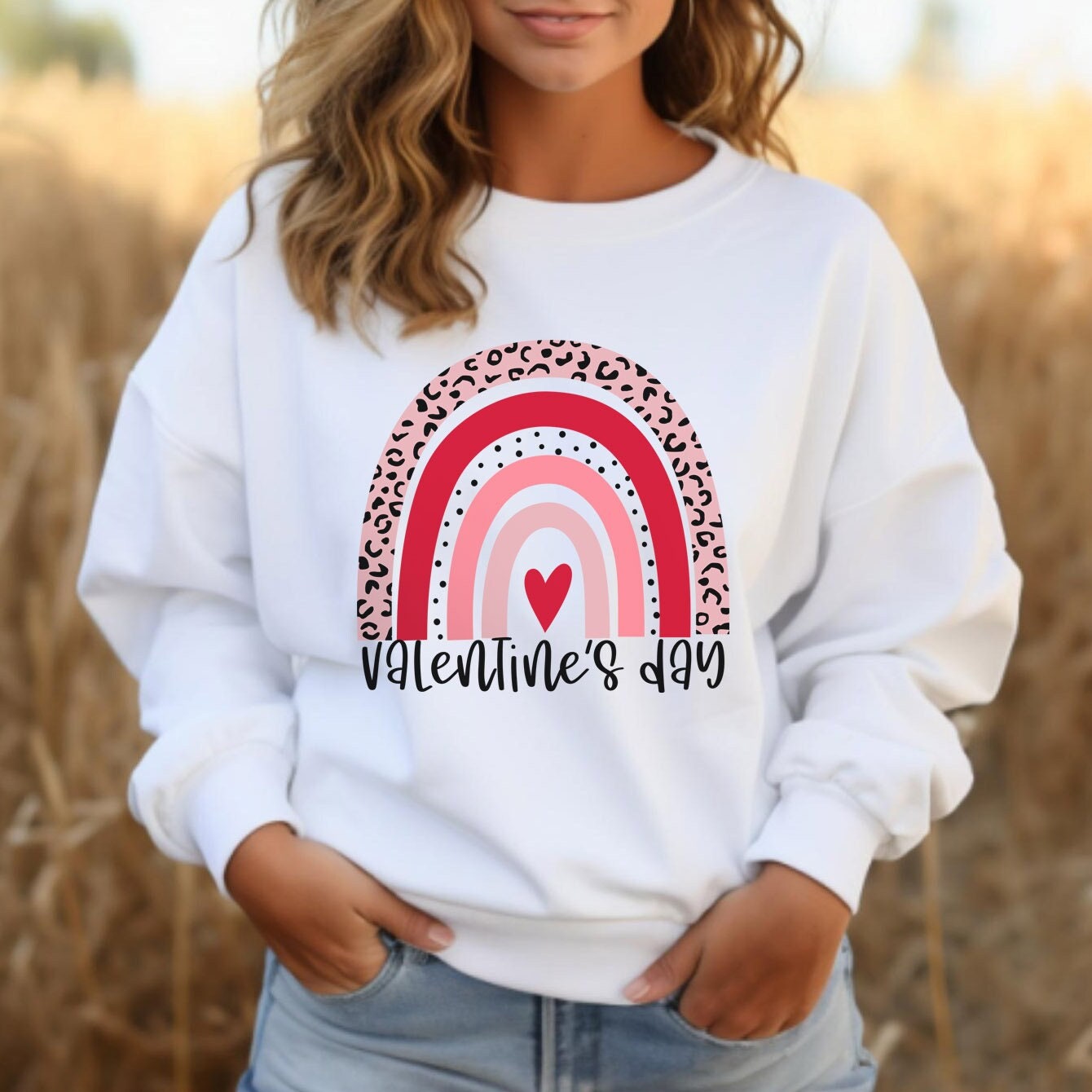 Valentine's Day Rainbow Sweatshirt, Valentines Day Gift Shirt with Heart, Valentines Day Rainbow Shirt For Woman, Heart Valentines Day Shirt