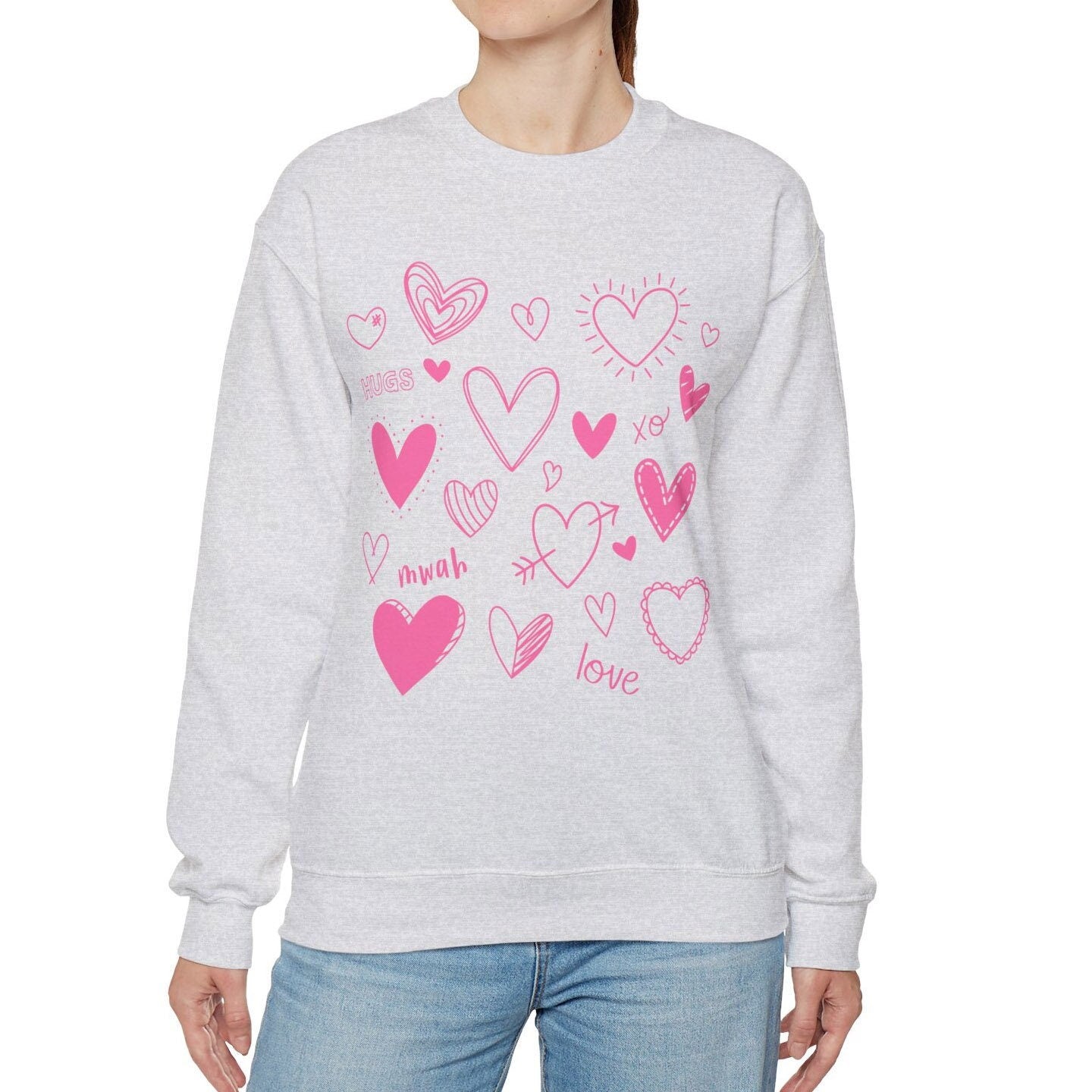 Love Hearts Collage Valentinstag Sweatshirt, Valentinstag Langarm Love Shirt mit Herzen, Love Shirt zum Valentinstag, Geschenk für Sie