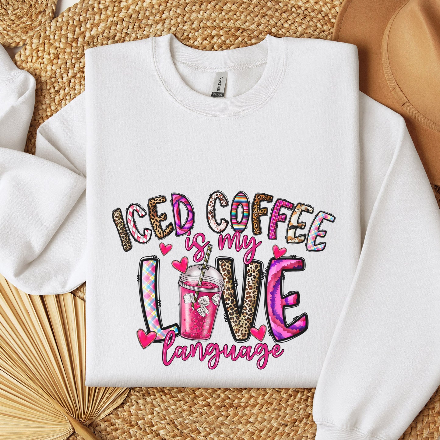 Le café glacé est mon langage d'amour, sweat-shirt à manches longues, cadeau de Saint-Valentin, chemise drôle de Saint-Valentin, chemise mignonne de Saint-Valentin