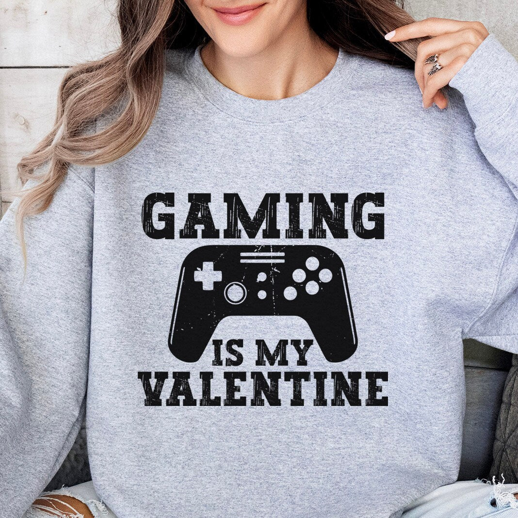 Gaming is my Valentine Sweatshirt, Funny Valentines Day Long Sleeves Shirt, Valentines Day Gift for Her, Valentines Day Gift for Boyfriend