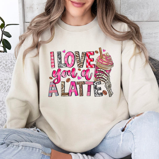 Sweat-shirt de Saint-Valentin « Je t'aime un café au lait », cadeau de Saint-Valentin, chemise à manches longues, chemise drôle de Saint-Valentin, chemise mignonne de Saint-Valentin