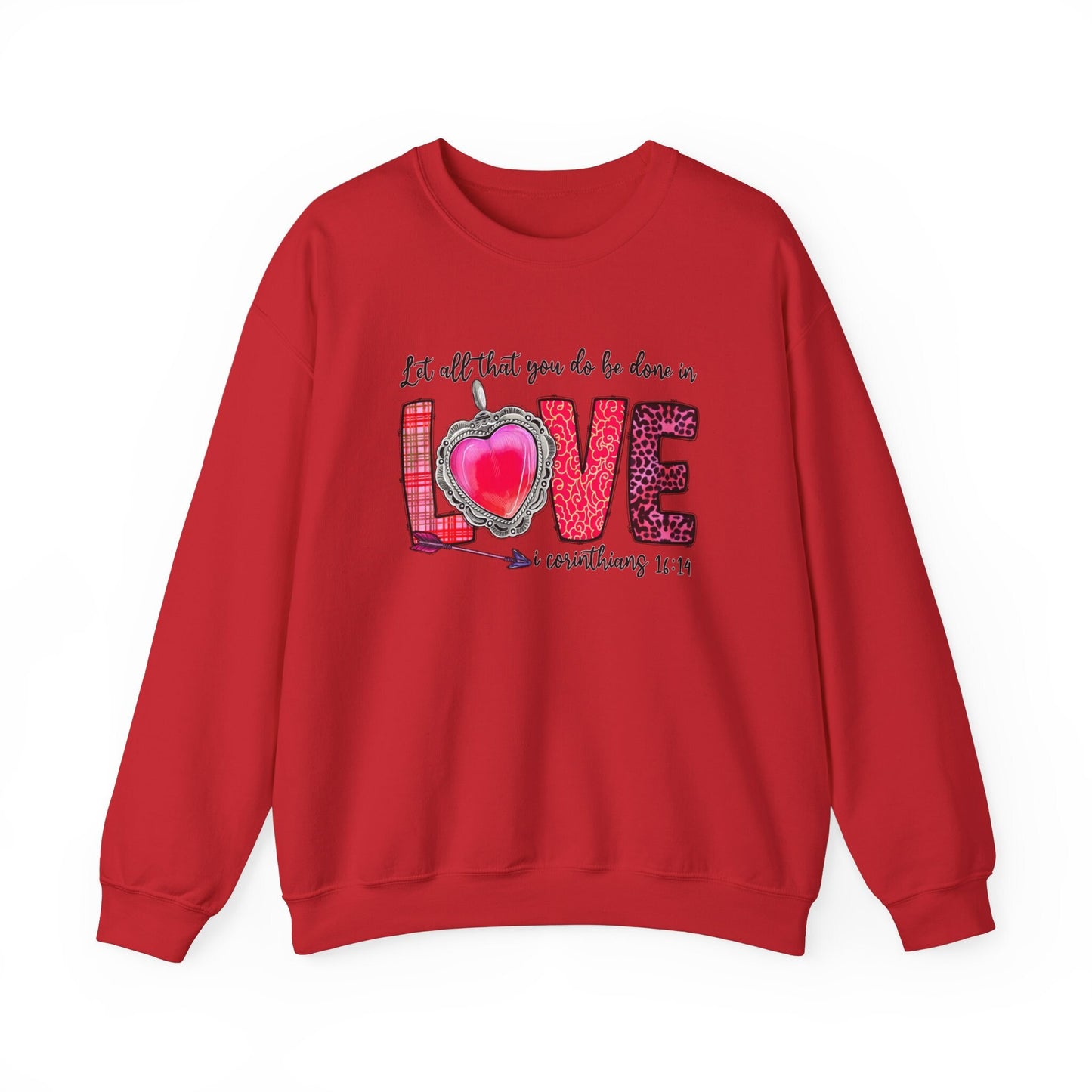 Corinthians Love Valentines Day Sweatshirt, Valentines Day Gift Long Sleeve Shirt with Hearts, Let All that you do be done in love Shirt