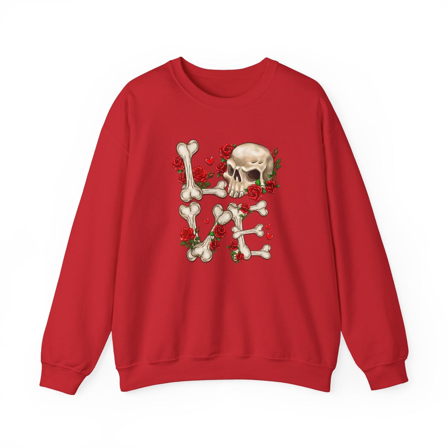 Love Skeleton Sweatshirt zum Valentinstag, Valentinstag Langarm Skelett Shirt, Valentinstag Geschenk Shirt, Totenkopf und Blumen Shirt