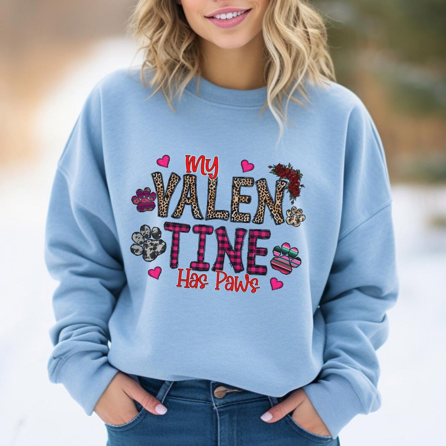 My Valentine has Paws Sweatshirt zum Valentinstag, Valentinstag Hundeliebhaber Langarm Geschenk Shirt, Katzenliebhaber Shirt zum Valentinstag