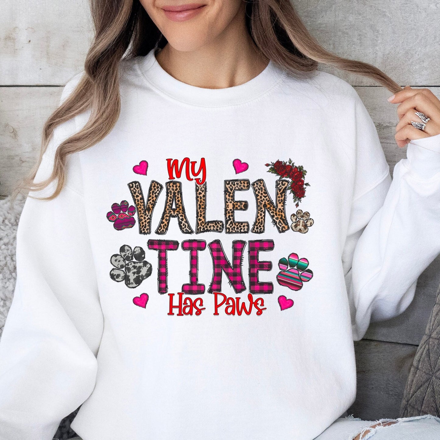 My Valentine has Paws Sweatshirt zum Valentinstag, Valentinstag Hundeliebhaber Langarm Geschenk Shirt, Katzenliebhaber Shirt zum Valentinstag