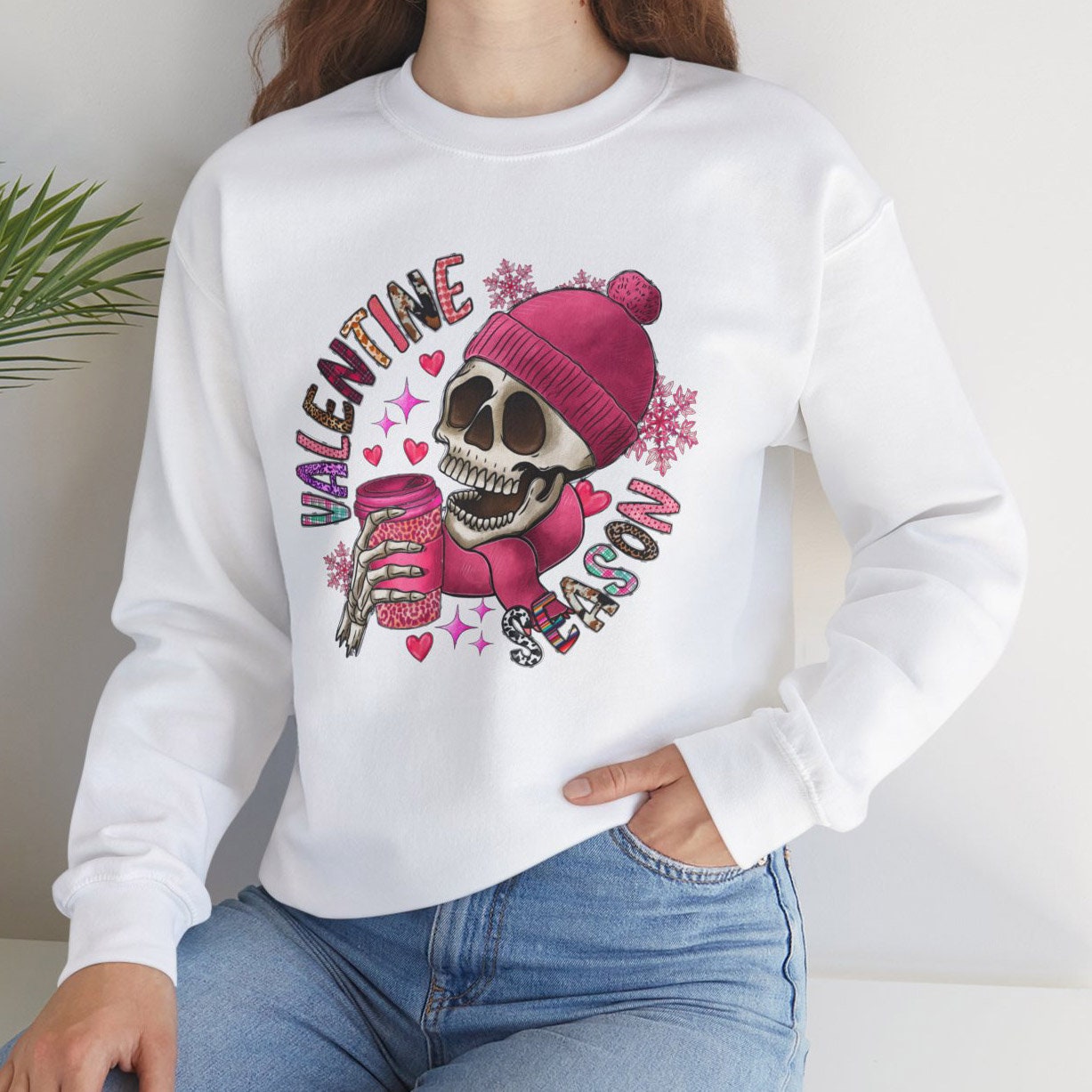 Totenkopf Sweatshirt zum Valentinstag, Langarm Totenkopf Shirt, Shirt mit Totenkopf, Lustiges Skelett Geschenk Shirt zum Valentinstag