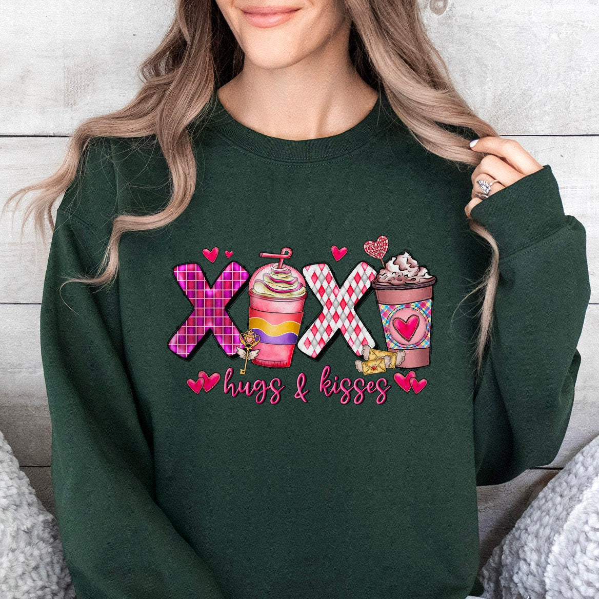 XoXo Coffee Hug Kisses Sweatshirt, Valentinstag Langarm Xo Xo Shirt, Liebesshirt als Valentinstagsgeschenk, Valentinstagsgeschenk Shirt