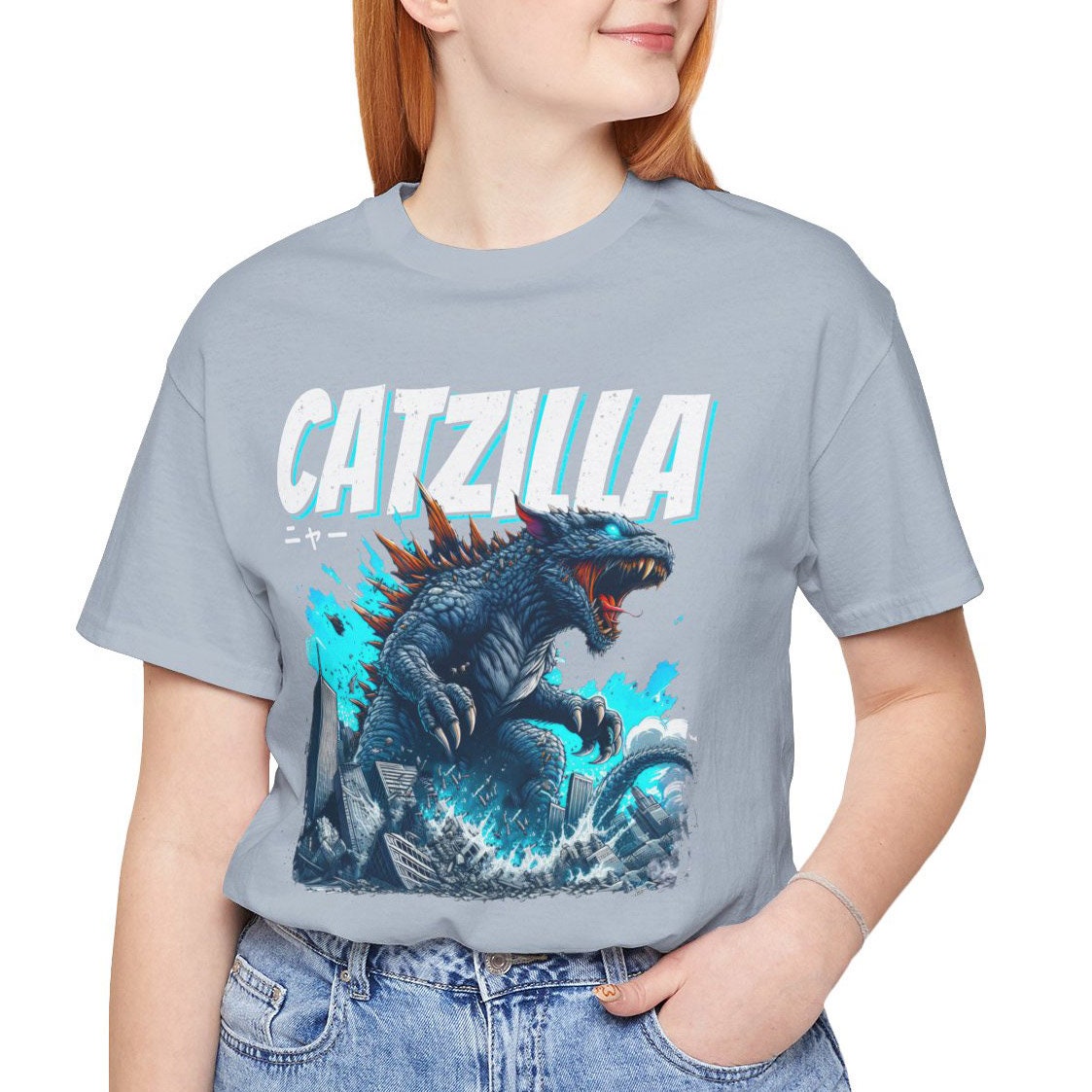 Catzilla Lustiges Katzenshirt, Katzenbesitzer Outfit, T-Shirt für Haustierliebhaber, Katzenmonster T-Shirt, Lustiges Katzen T-Shirt, Lustiges Top T-Shirt, Katzenliebhaber Shirt