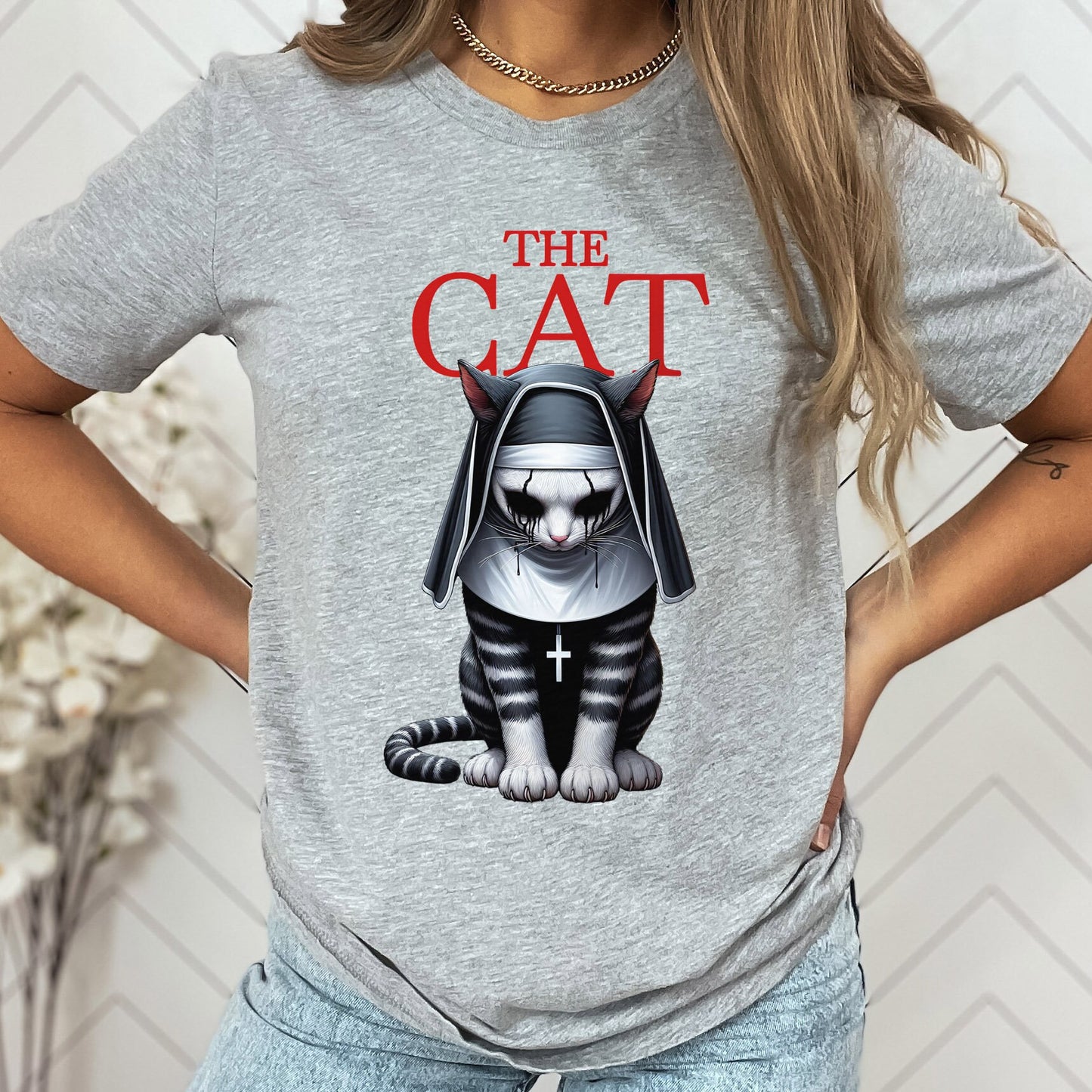 Das Katzen-T-Shirt, Humor-Katzen-Shirt, Das Nun-Parodie-Katzen-T-Shirt, Horror-Katzen-T-Shirt, Katzenliebhaber-T-Shirt, Gruseliges Katzen-T-Shirt, Geschenk-Shirt für Katzenliebhaber