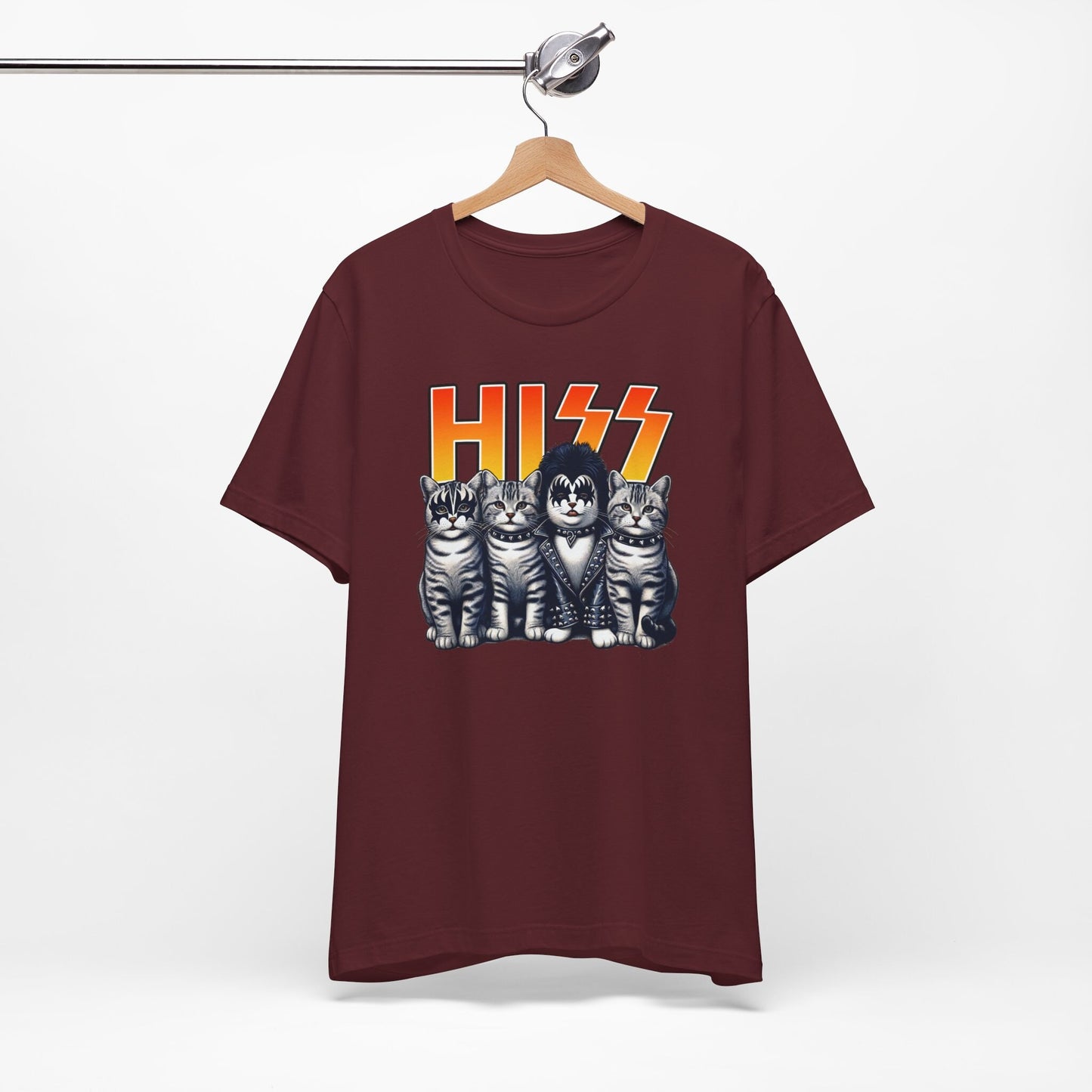 Cute Rocker Cats Hiss T-Shirt, Rocker Kittens Shirt, Funny Kiss Parody T-Shirt, Rockstars Cat Tee Shirt, Cat Lovers Fun Gift T Shirt