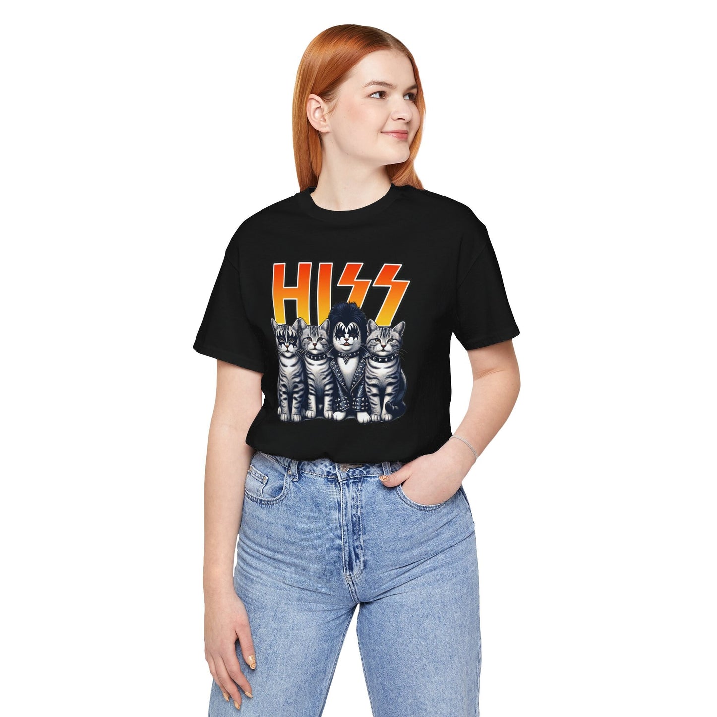 Süßes Rocker Katzen Zischen T-Shirt, Rocker Kätzchen Shirt, Lustiges Kuss Parodie T-Shirt, Rockstars Katzen T-Shirt, Katzenliebhaber Lustiges Geschenk T-Shirt