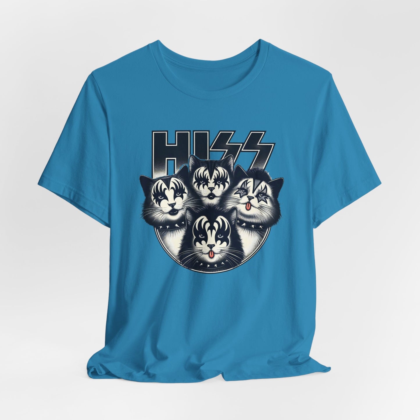 Hiss Rocker Kittens T-Shirt, Rocker Cats Shirt, Lustiges Kiss Parodie T-Shirt, Humor Katzen T-Shirt, Katzenliebhaber Lustiges Geschenk T-Shirt, Rockstar Katze