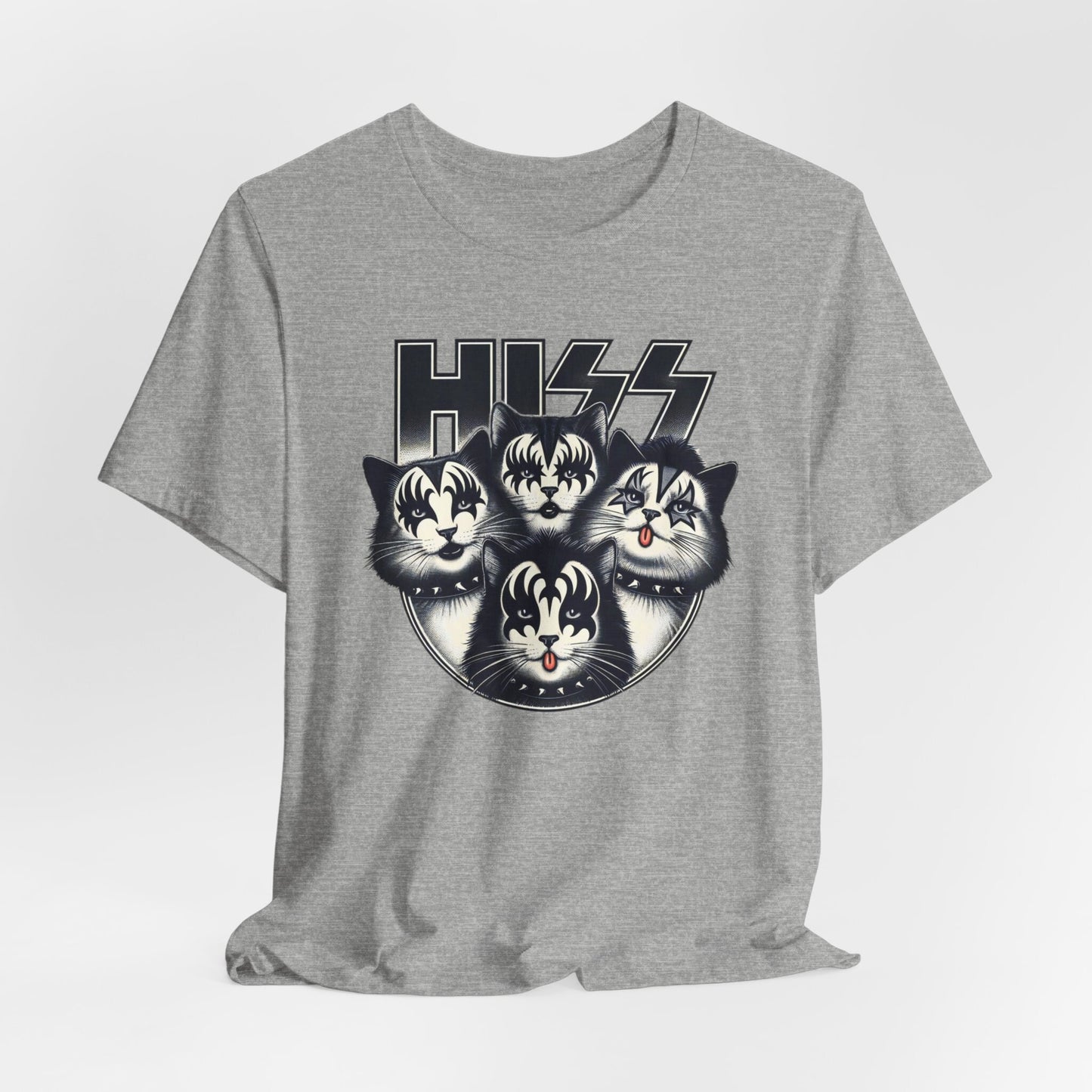 Hiss Rocker Kittens T-Shirt, Rocker Cats Shirt, Lustiges Kiss Parodie T-Shirt, Humor Katzen T-Shirt, Katzenliebhaber Lustiges Geschenk T-Shirt, Rockstar Katze