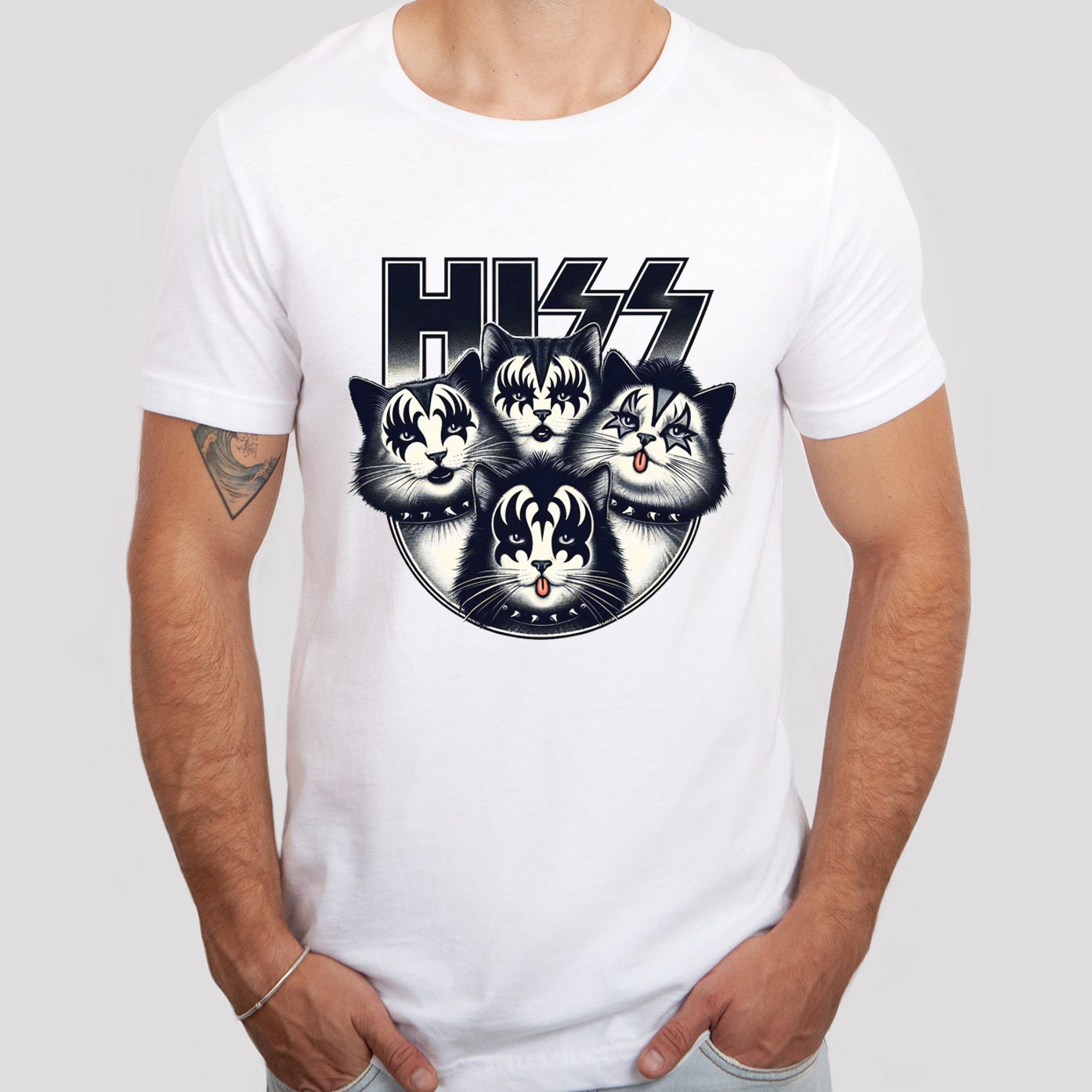 Hiss Rocker Kittens T-Shirt, Rocker Cats Shirt, Lustiges Kiss Parodie T-Shirt, Humor Katzen T-Shirt, Katzenliebhaber Lustiges Geschenk T-Shirt, Rockstar Katze