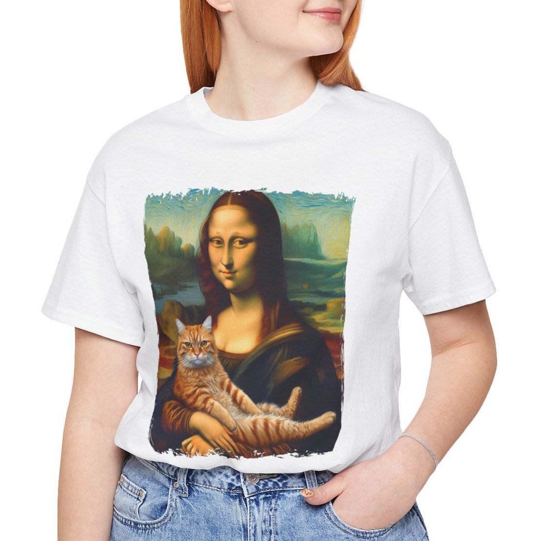 Mona Lisa with Cat T-shirt, Cat on Lisa's Hands Tshirt, Mona Lisa Parody Shirt, Da Vinci Painting with Cat Shirt, Art Teacher Gift Shirt