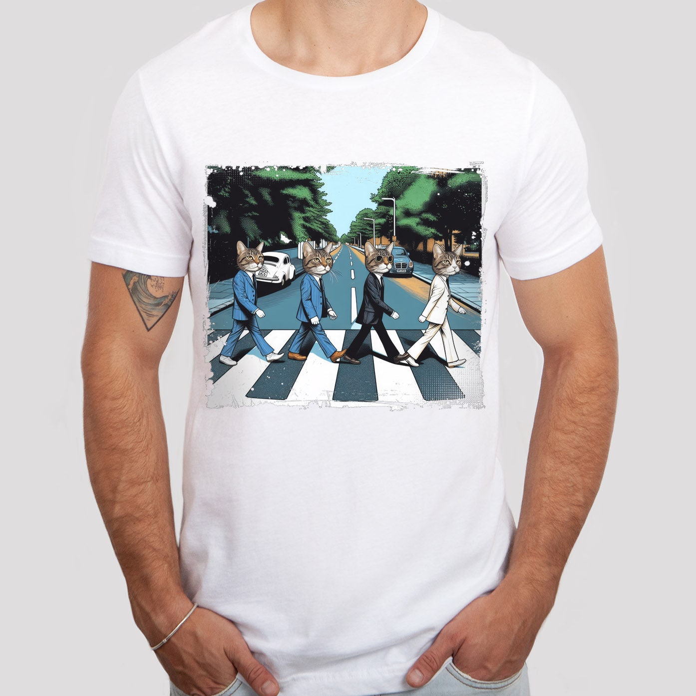 Katze überquert die Straße Crosswalk Shirt, Lustiges Katzen Shirt, Abbey Road Katzen T-Shirt, Katzen Spaß T-Shirt, Lustiges Top T-Shirt, Katzenliebhaber Shirt