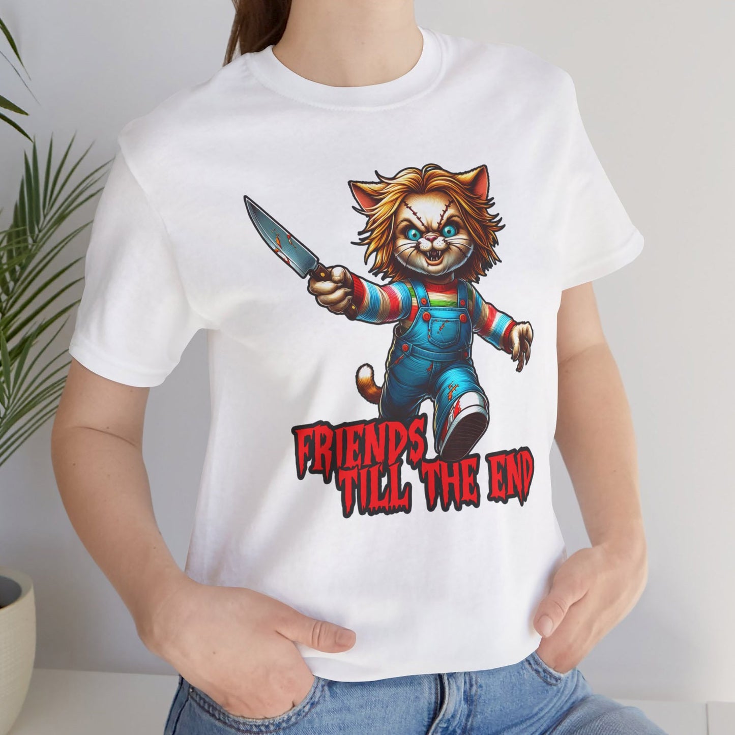 Friends Till the End Chuck Cat Shirt, Horror Cat Shirt, Lustiges T-Shirt für Katzenliebhaber, Horrorfilm T-Shirt, Serienmörder Shirt, Lustiges Top T-Shirt