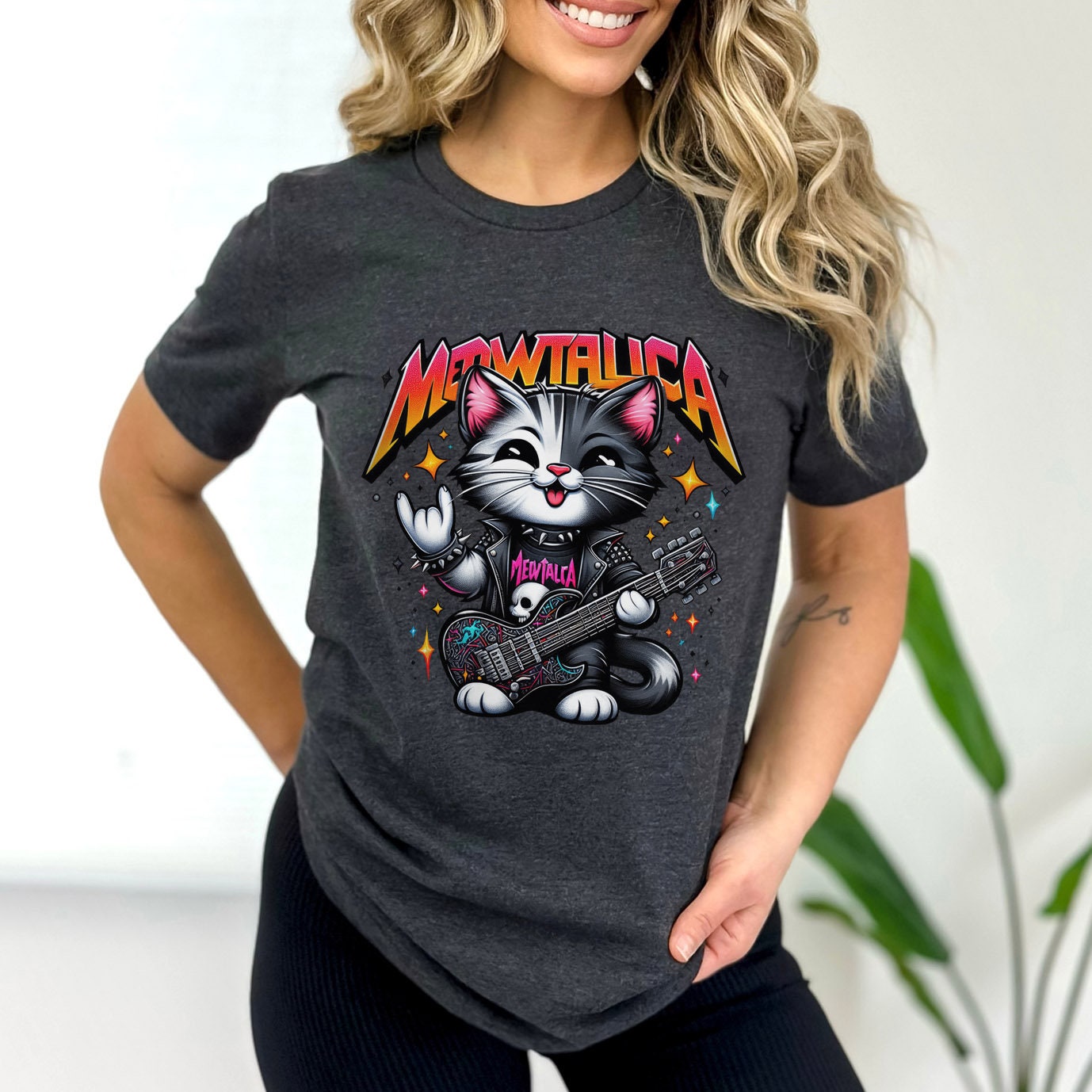 Lustiges Katzen-Meowtallica-Shirt, Humor-Katzen-Shirt, Lustiges T-Shirt für Katzenliebhaber, Rockstar-Katzen-Tee, Geschenk-Shirt für Katzenliebhaber, Lustiges Top-T-Shirt