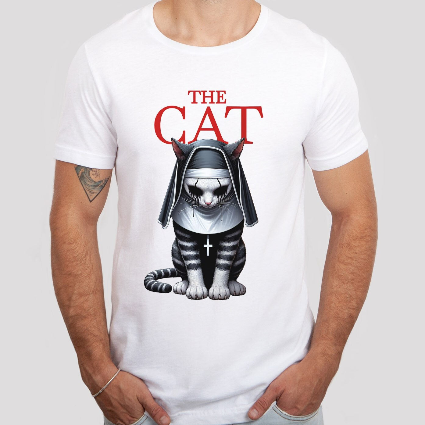 Das Katzen-T-Shirt, Humor-Katzen-Shirt, Das Nun-Parodie-Katzen-T-Shirt, Horror-Katzen-T-Shirt, Katzenliebhaber-T-Shirt, Gruseliges Katzen-T-Shirt, Geschenk-Shirt für Katzenliebhaber