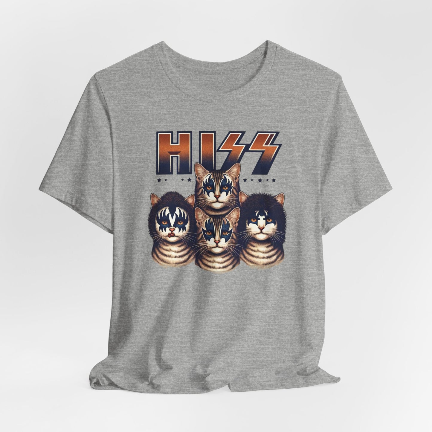 Hiss Cats T-Shirt, Kätzchen Rock Shirt, Kiss Lustiges Parodie T-Shirt, Humor Katzen Shirt, Katzenliebhaber Lustiges Geschenk T-Shirt, Rockstar Katzen T-Shirt