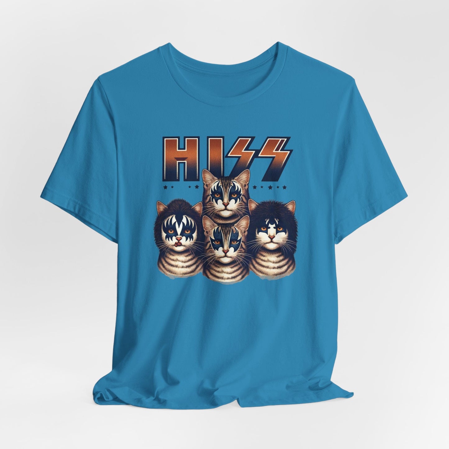 Hiss Cats T-Shirt, Kätzchen Rock Shirt, Kiss Lustiges Parodie T-Shirt, Humor Katzen Shirt, Katzenliebhaber Lustiges Geschenk T-Shirt, Rockstar Katzen T-Shirt