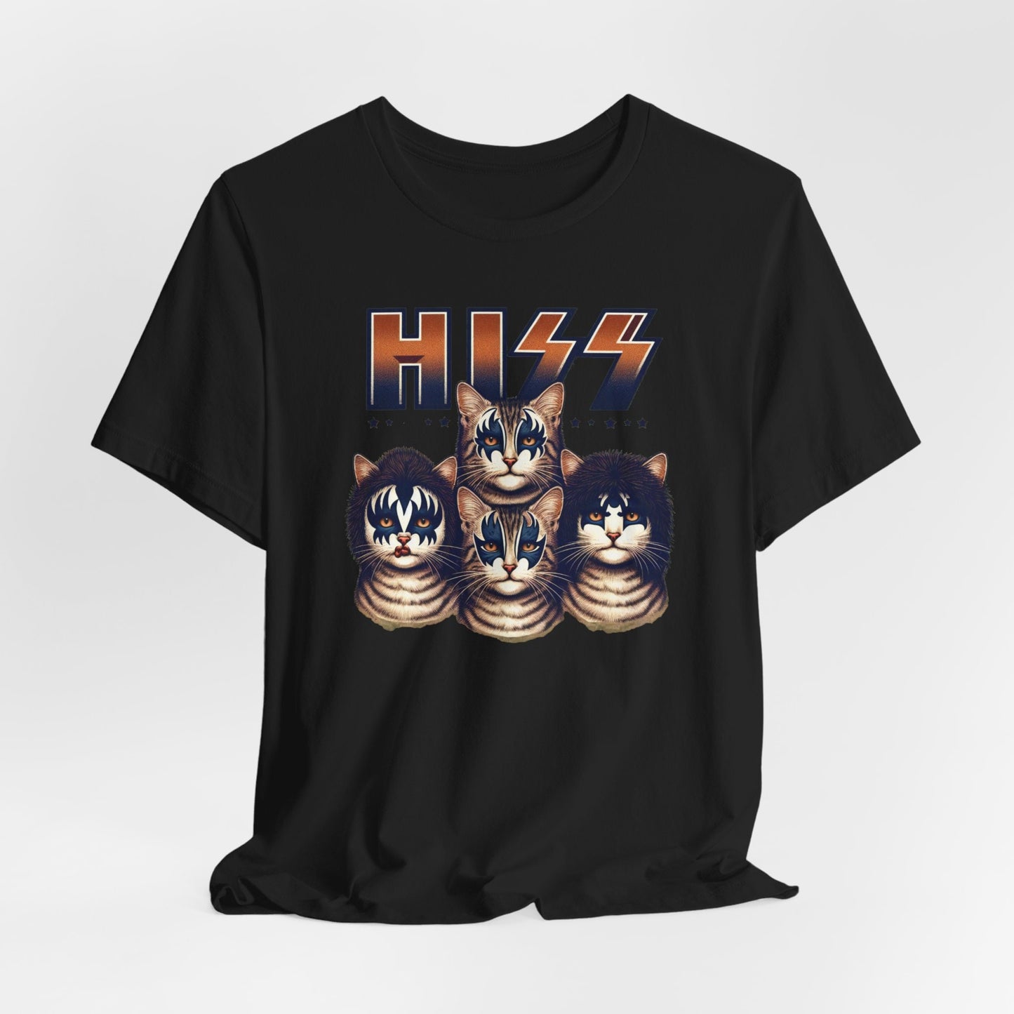 Hiss Cats T-Shirt, Kätzchen Rock Shirt, Kiss Lustiges Parodie T-Shirt, Humor Katzen Shirt, Katzenliebhaber Lustiges Geschenk T-Shirt, Rockstar Katzen T-Shirt