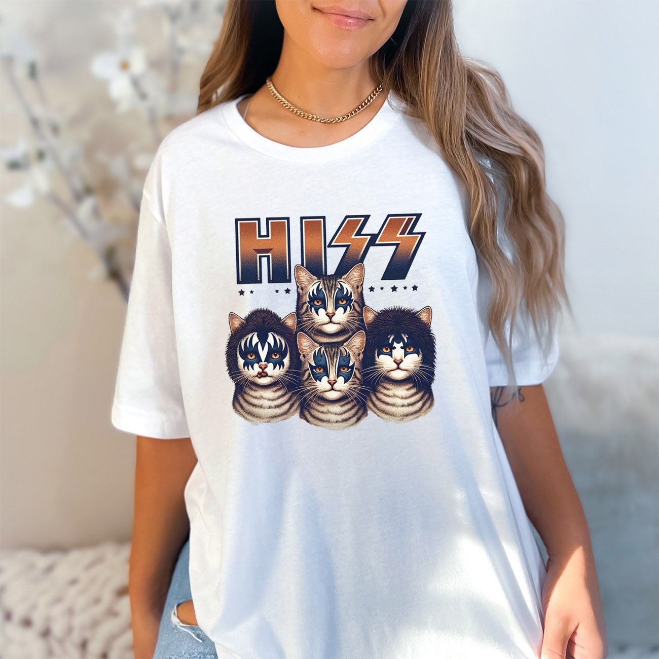 Hiss Cats T-Shirt, Kätzchen Rock Shirt, Kiss Lustiges Parodie T-Shirt, Humor Katzen Shirt, Katzenliebhaber Lustiges Geschenk T-Shirt, Rockstar Katzen T-Shirt