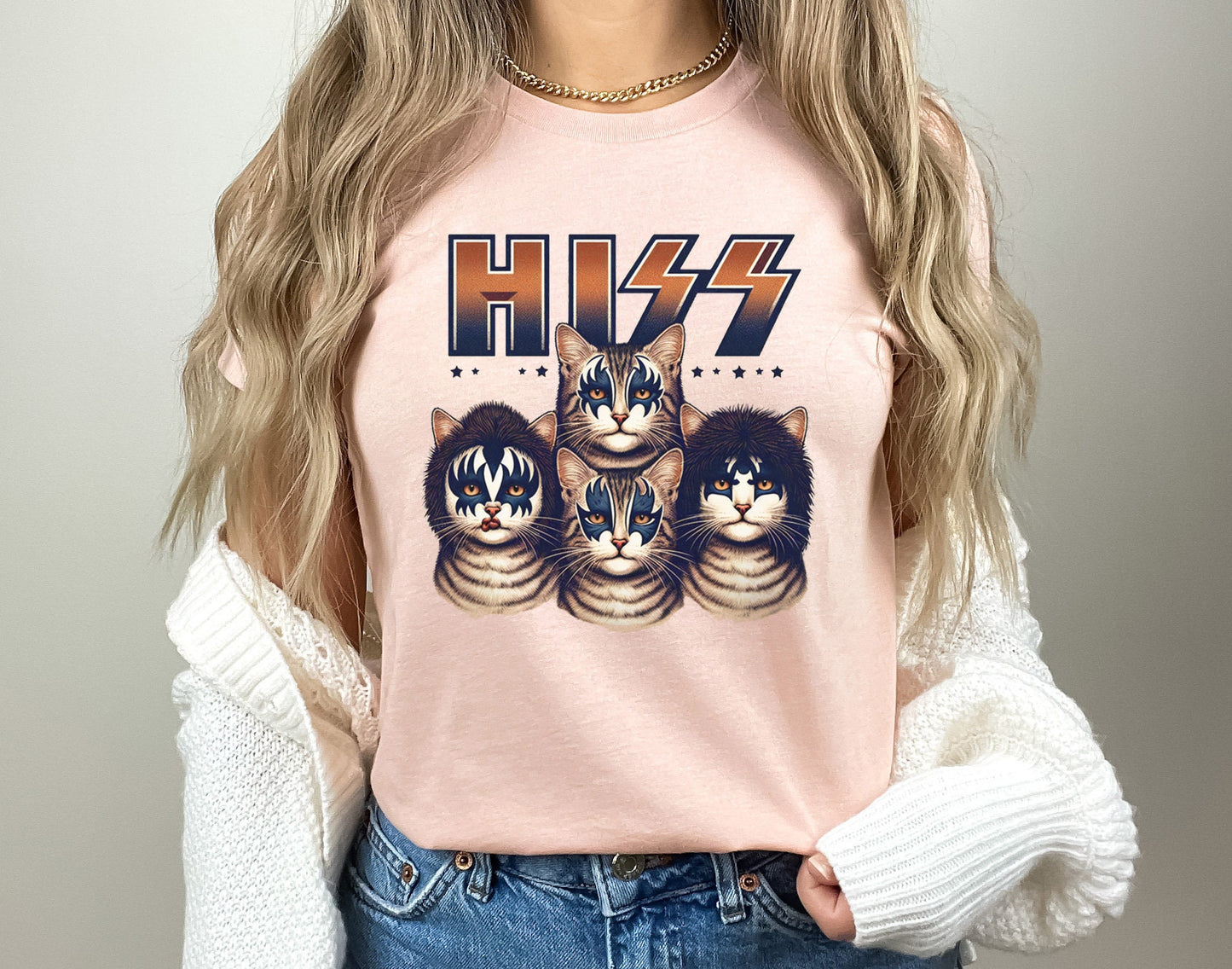 Hiss Cats T-Shirt, Kittens Rock Shirt, Kiss Funny Parody T-Shirt, Humour Cat Shirt, Cat Lovers Fun Gift T Shirt, Rockstar Cat Tee