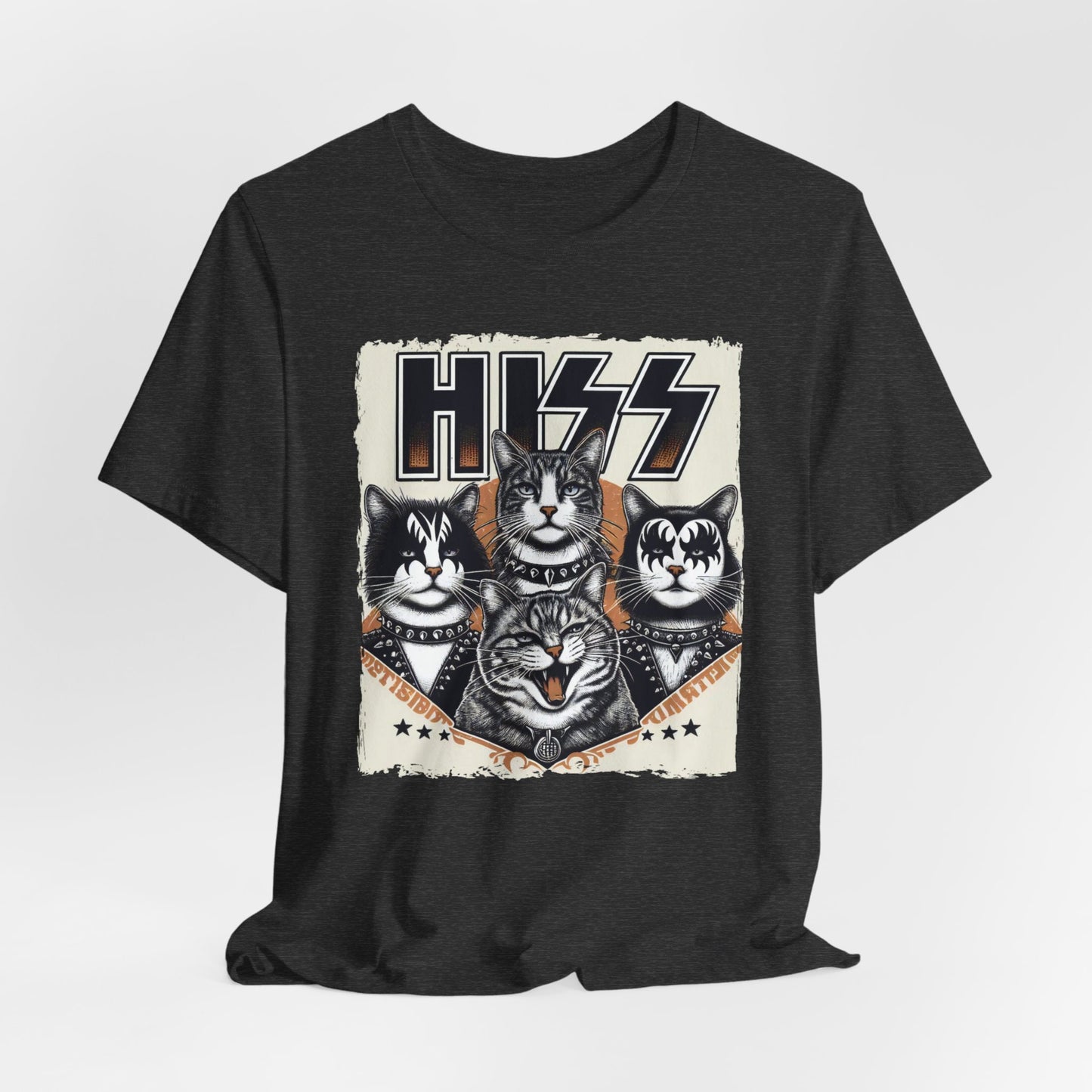 Hiss Cats T-Shirt, Rocker Kätzchen Shirt, Lustiges Kiss Parodie T-Shirt, Humor Katzen T-Shirt, Katzenliebhaber Lustiges Geschenk T-Shirt, Rockstar Katzen T-Shirt