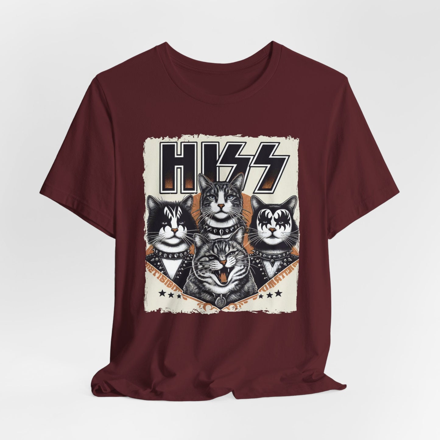 Hiss Cats T-Shirt, Rocker Kittens Shirt, Funny Kiss Parody T-Shirt, Humour Cat Tee Shirt, Cat Lovers Fun Gift T Shirt, Rockstar Cat Tee