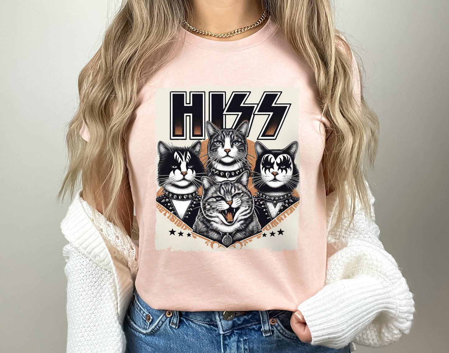 Hiss Cats T-Shirt, Rocker Kätzchen Shirt, Lustiges Kiss Parodie T-Shirt, Humor Katzen T-Shirt, Katzenliebhaber Lustiges Geschenk T-Shirt, Rockstar Katzen T-Shirt