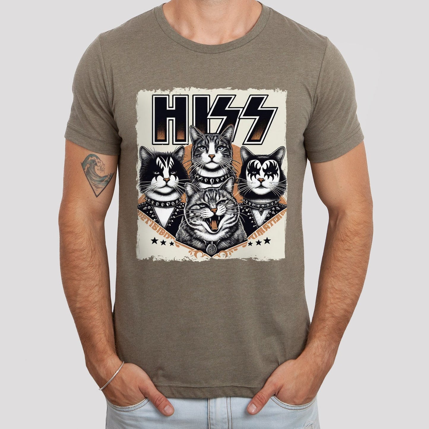 Hiss Cats T-Shirt, Rocker Kätzchen Shirt, Lustiges Kiss Parodie T-Shirt, Humor Katzen T-Shirt, Katzenliebhaber Lustiges Geschenk T-Shirt, Rockstar Katzen T-Shirt