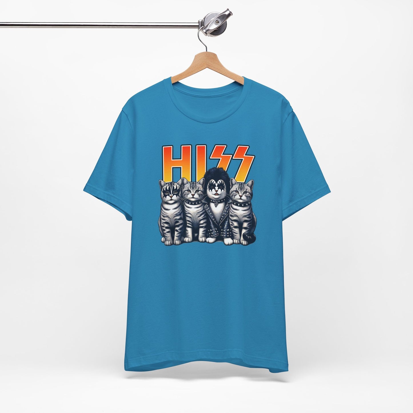 Süßes Rocker Katzen Zischen T-Shirt, Rocker Kätzchen Shirt, Lustiges Kuss Parodie T-Shirt, Rockstars Katzen T-Shirt, Katzenliebhaber Lustiges Geschenk T-Shirt