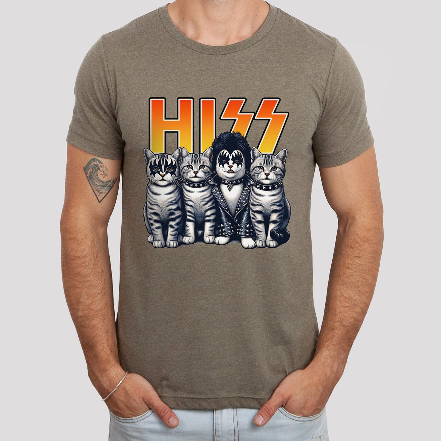 Süßes Rocker Katzen Zischen T-Shirt, Rocker Kätzchen Shirt, Lustiges Kuss Parodie T-Shirt, Rockstars Katzen T-Shirt, Katzenliebhaber Lustiges Geschenk T-Shirt