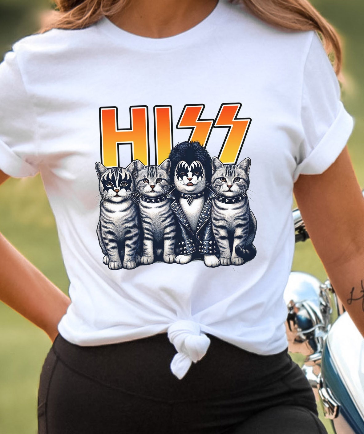 Süßes Rocker Katzen Zischen T-Shirt, Rocker Kätzchen Shirt, Lustiges Kuss Parodie T-Shirt, Rockstars Katzen T-Shirt, Katzenliebhaber Lustiges Geschenk T-Shirt