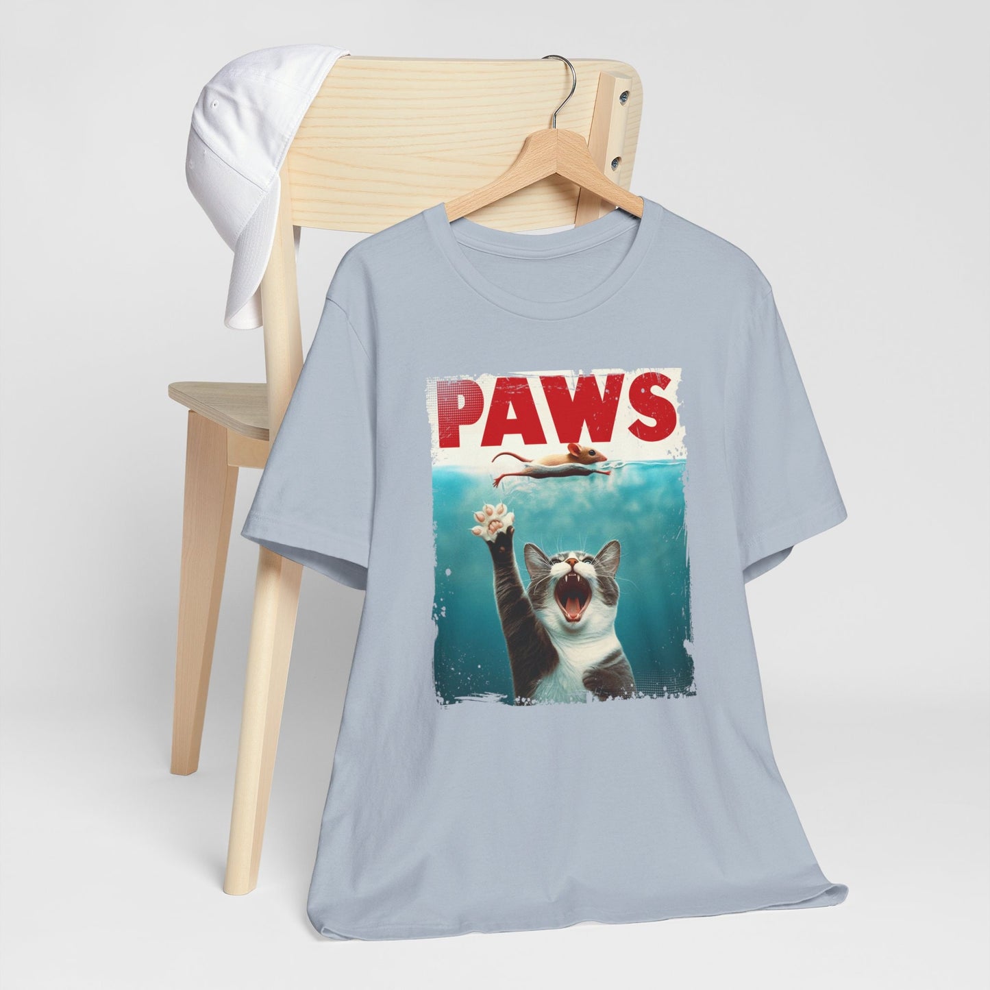 Lustiges Katzen T-Shirt mit Pfoten, Lustiges Katzenliebhaber Shirt, Lustiges Jaws Film Parodie Shirt, Katzenliebhaber Geschenk Shirt, Kätzchen und Maus Shirt, Parodie Katzen T-Shirt