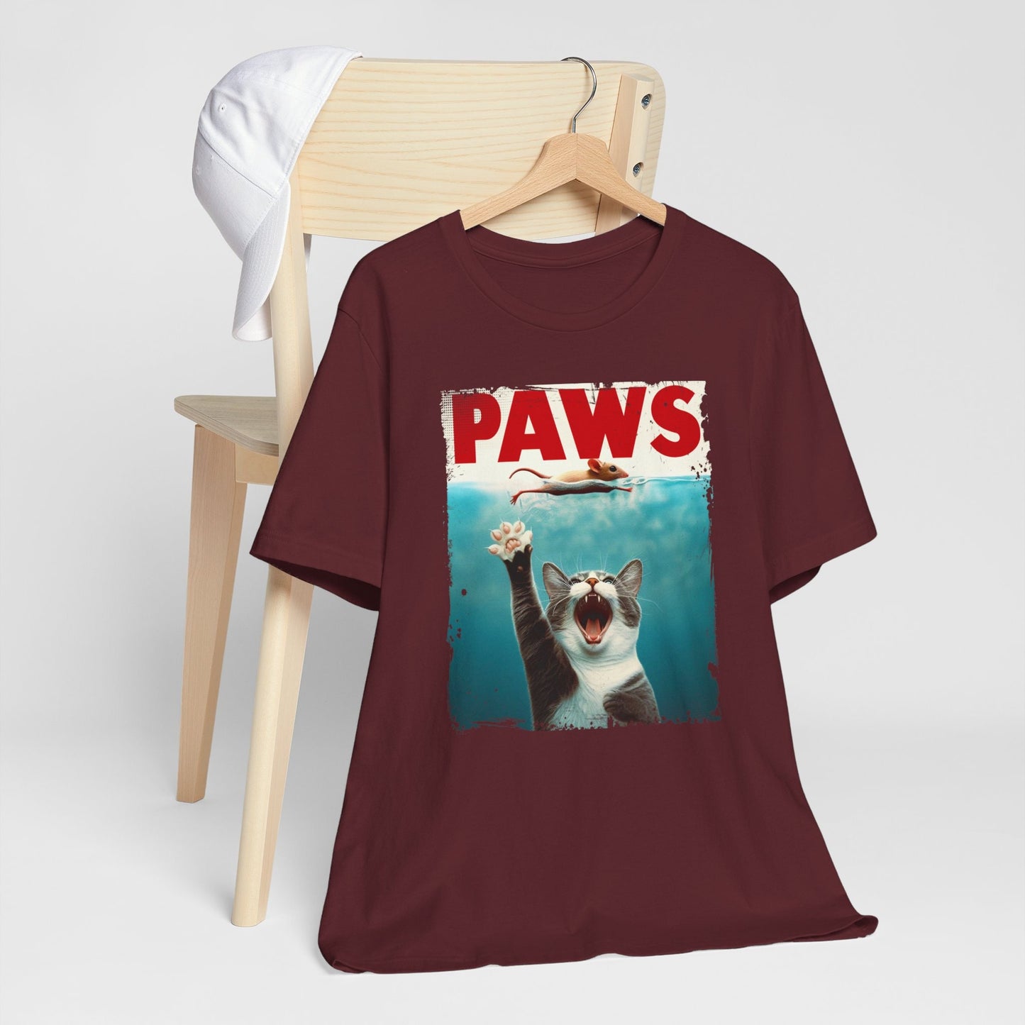 Lustiges Katzen T-Shirt mit Pfoten, Lustiges Katzenliebhaber Shirt, Lustiges Jaws Film Parodie Shirt, Katzenliebhaber Geschenk Shirt, Kätzchen und Maus Shirt, Parodie Katzen T-Shirt