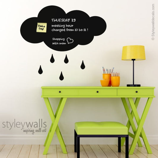 Rain Cloud Wall Decal, Cloud Chalkboard Wall Decal, Cloud Rain Drops Wall Sticker Home Decor, Chalkboard Wall Decal for Home Office Decor