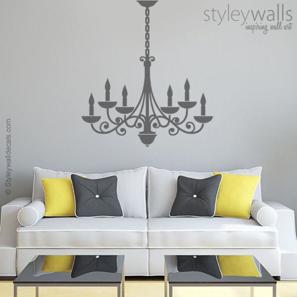 Chandelier Wall Decal, Chandelier Wall Sticker, Chandelier Silhouette, Living Room Bedroom Decor Wall Decal, Victorian Chandelier Decal