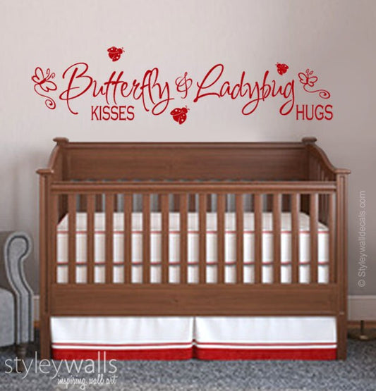 Butterfly Kisses and Lady Bug Hugs Wall Decal, Butterfly Wall Decal, Lady Bug Wall Decal, Girls Bedroom Wall Decal, Butterfly Wall Decor