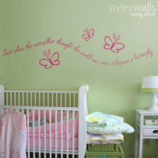 Butterfly Wall Decal, Just When The Caterpillar Thought Butterfly Wall Quote, Girls Bedroom Wall Decal, Butterfly Wall Decor Sticker,