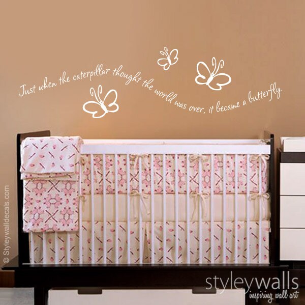 Butterfly Wall Decal, Just When The Caterpillar Thought Butterfly Wall Quote, Girls Bedroom Wall Decal, Butterfly Wall Decor Sticker,
