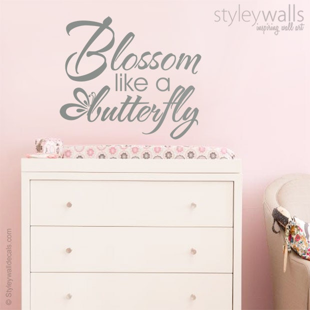 Butterfly Wall Decal, Blossom Like a Butterfly Wall Quote, Girls Bedroom Wall Decal, Butterfly Wall Decor Sticker, Blossom Nursery Decor
