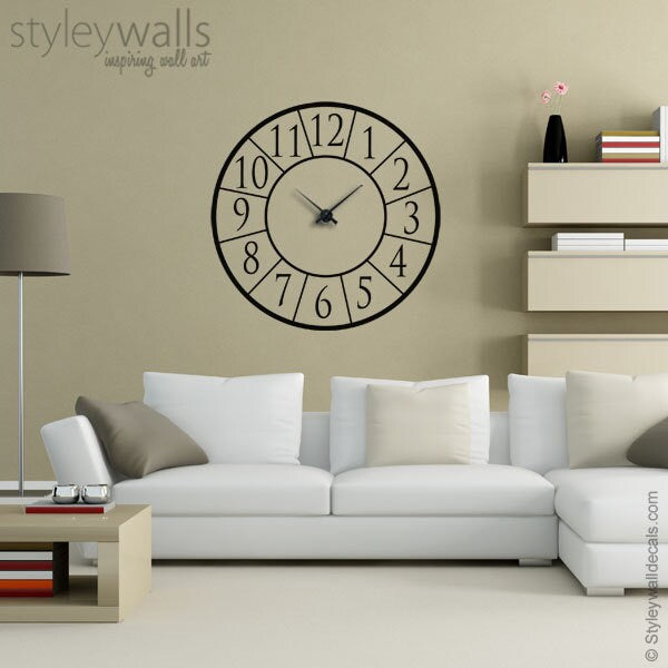 Clock Wall Decal, Clock Wall Sticker, Modern Clock Wall Decal, Living Room Wall Decor, Office Wall Decal, Clock Wall Decor,  Numbers Decal